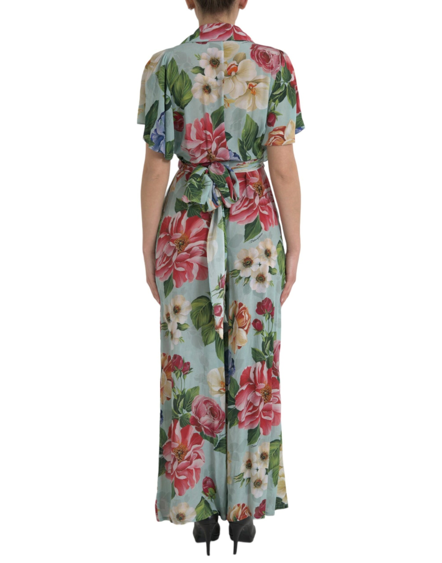 Robe-combinaison portefeuille à jambe large et motif floral bleu Dolce & Gabbana