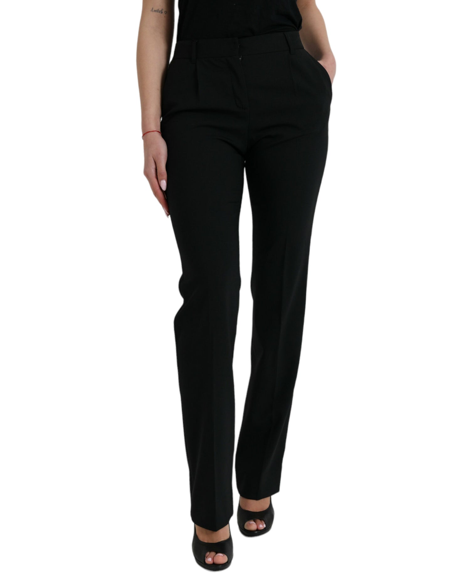 Pantalon fuselé taille moyenne en laine noire Dolce & Gabbana