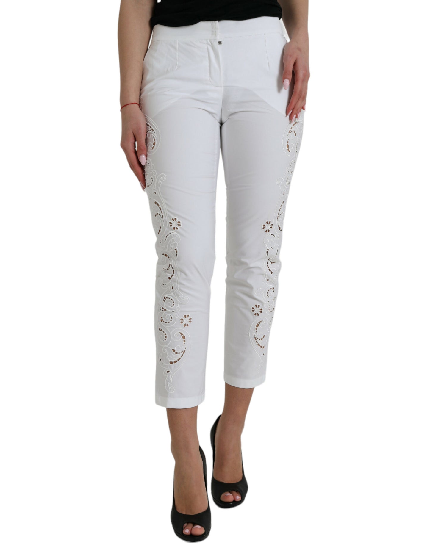 Pantalon court taille moyenne en coton blanc découpé Dolce & Gabbana