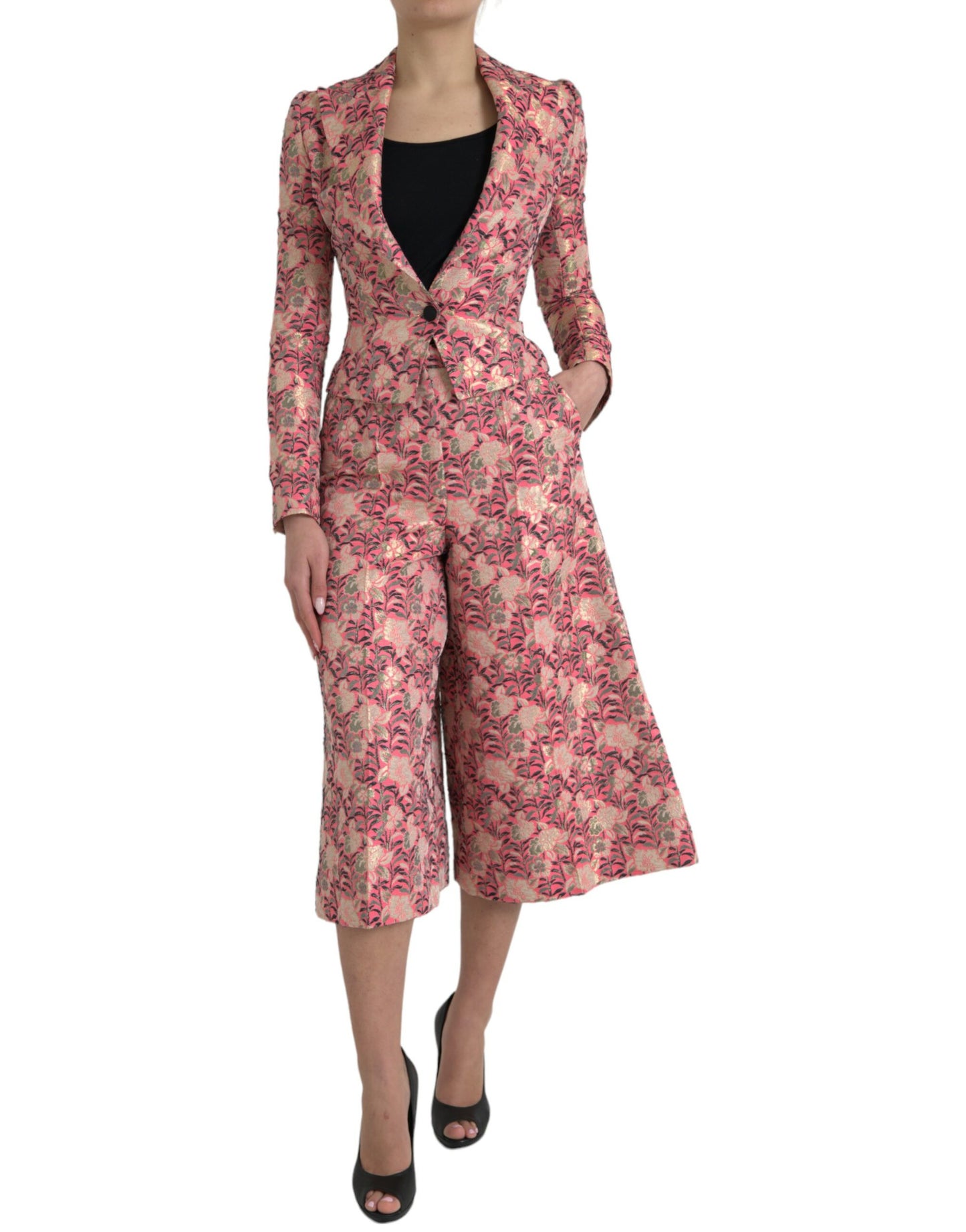 Dolce & Gabbana – Zweiteiliger Slim-Fit-Anzug aus rosa Jacquard mit Blumenmuster