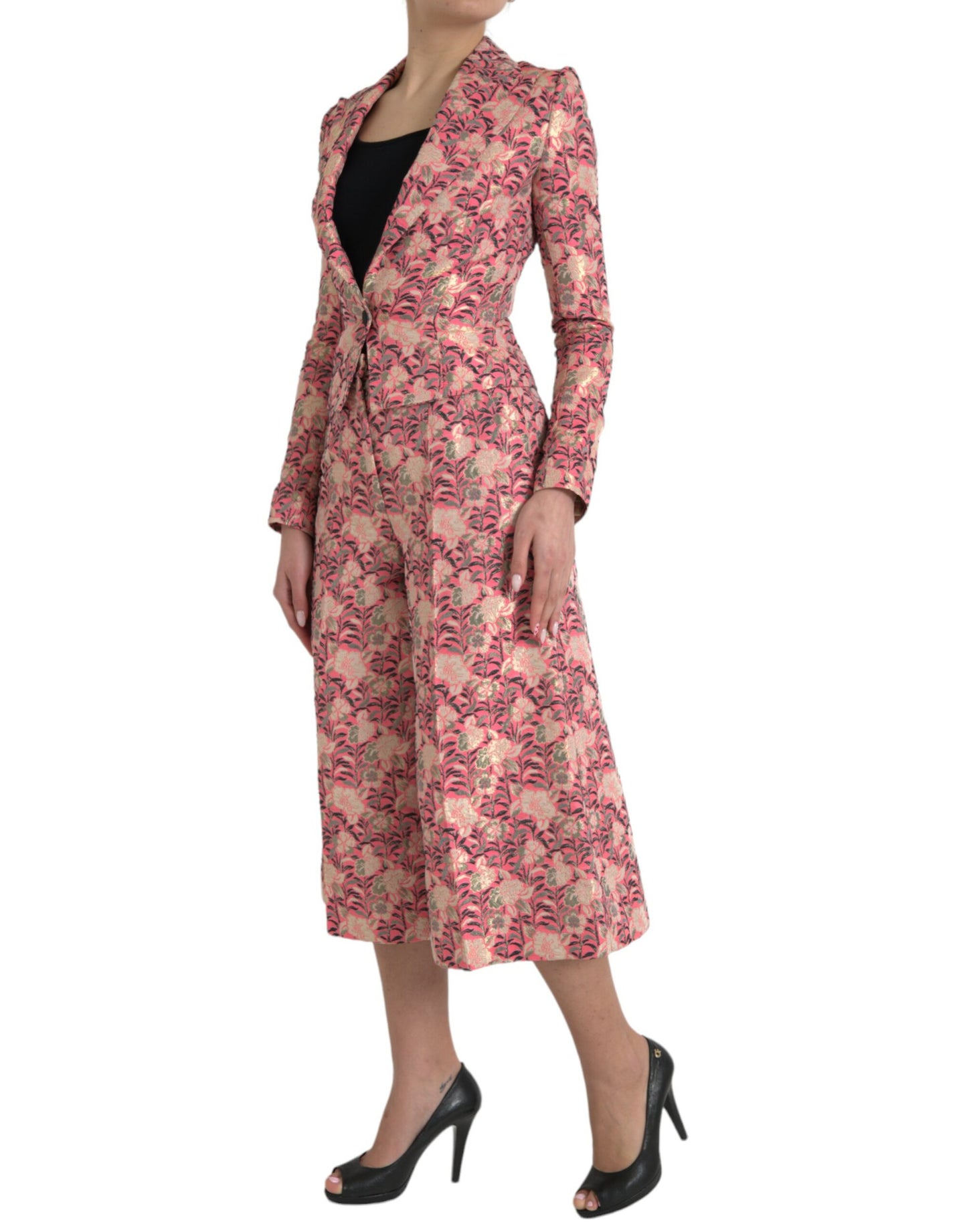 Dolce & Gabbana – Zweiteiliger Slim-Fit-Anzug aus rosa Jacquard mit Blumenmuster