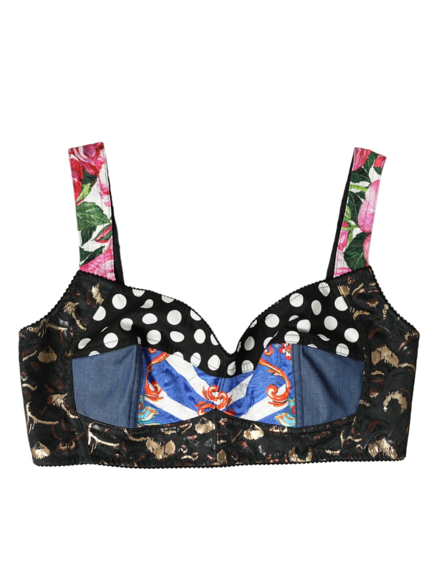 Dolce & Gabbana – Bustier-Crop-Top mit mehrfarbigem Blumen-Patchwork