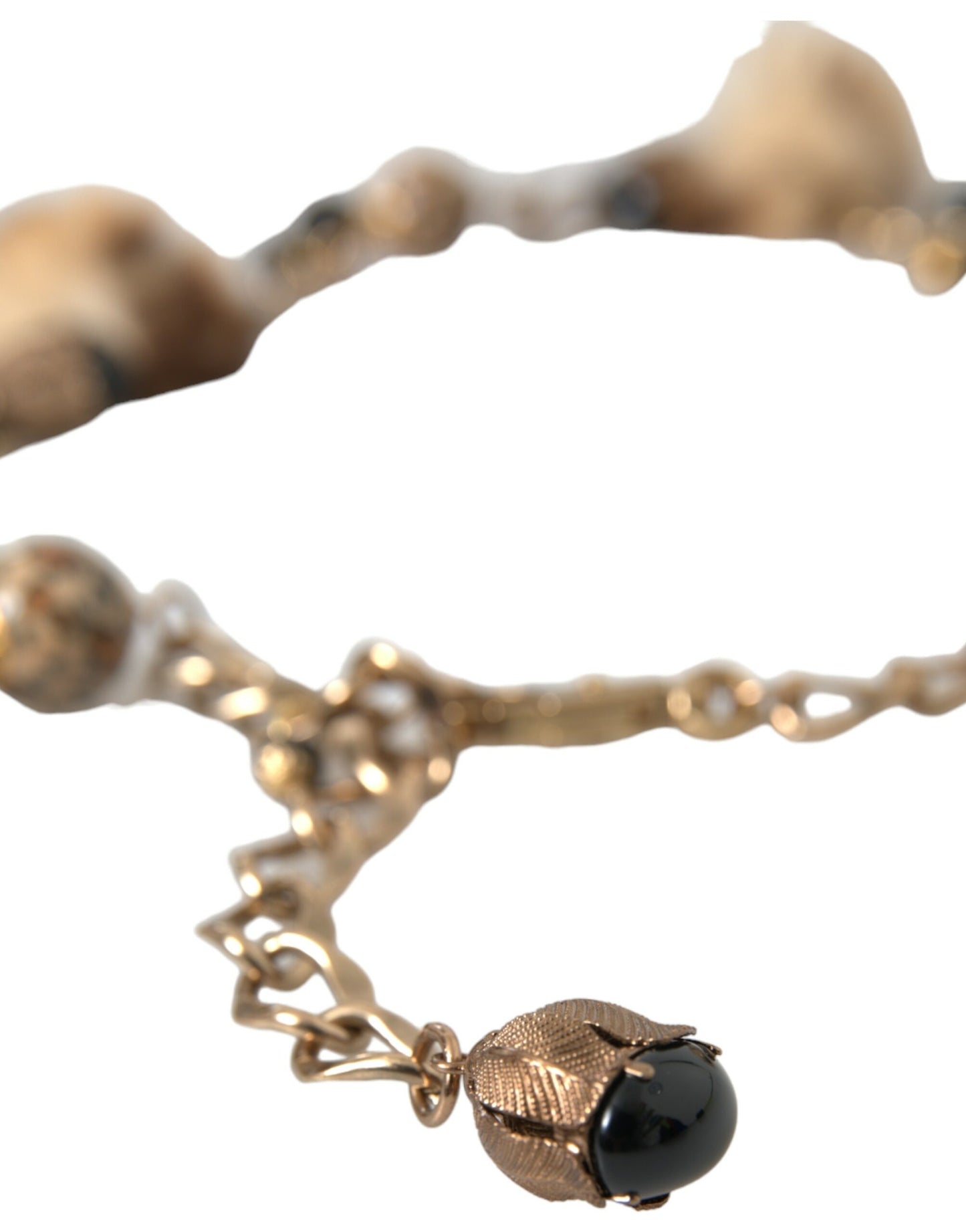 Dolce & Gabbana – Collier-Kettengürtel aus goldenem Messing mit Leopardenfell und Perlen