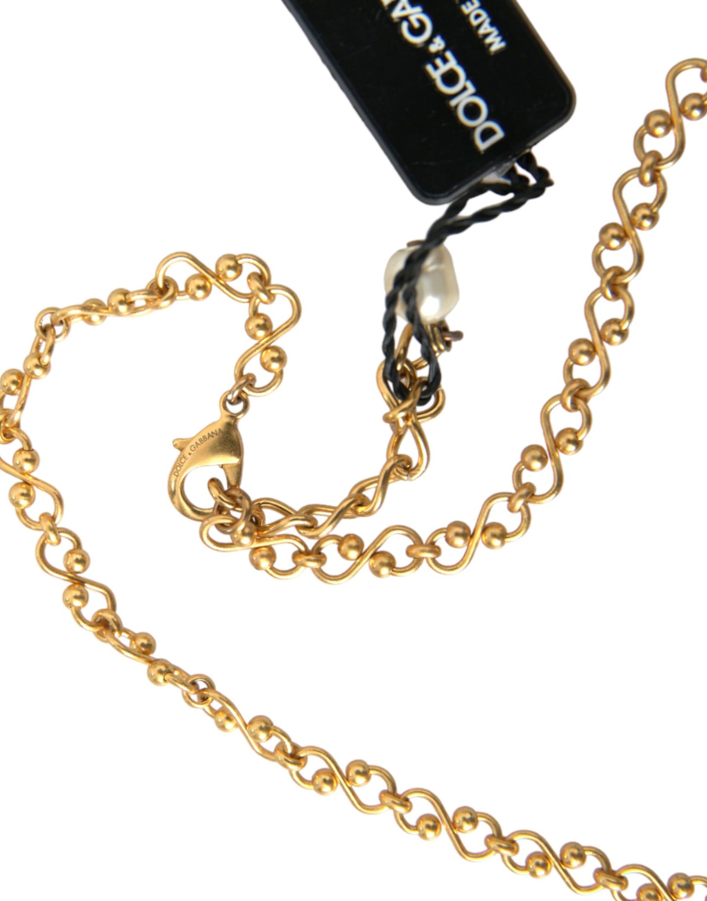 Collier Dolce & Gabbana avec pendentif en perles et chaîne en laiton doré