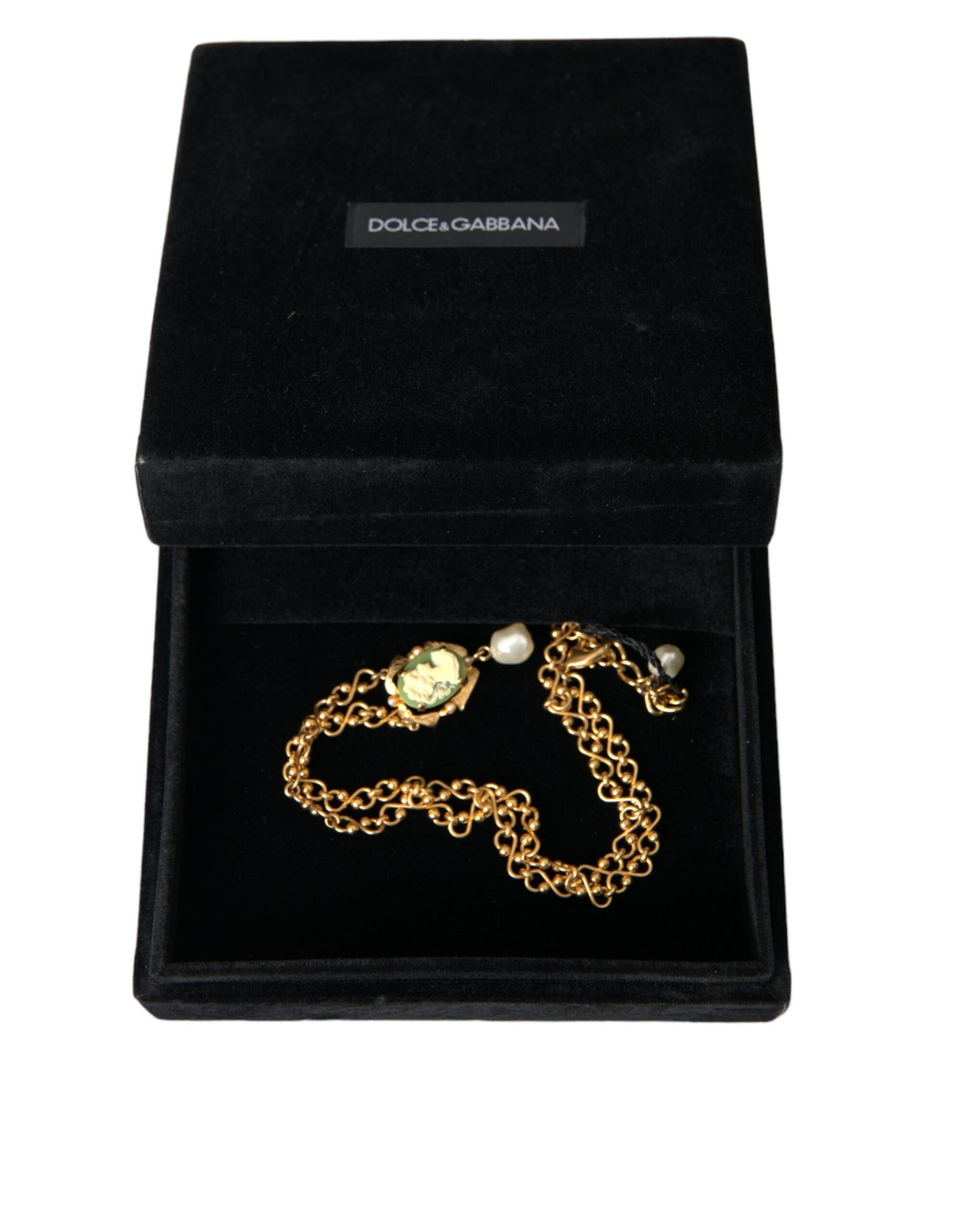 Collier Dolce & Gabbana avec pendentif en perles et chaîne en laiton doré