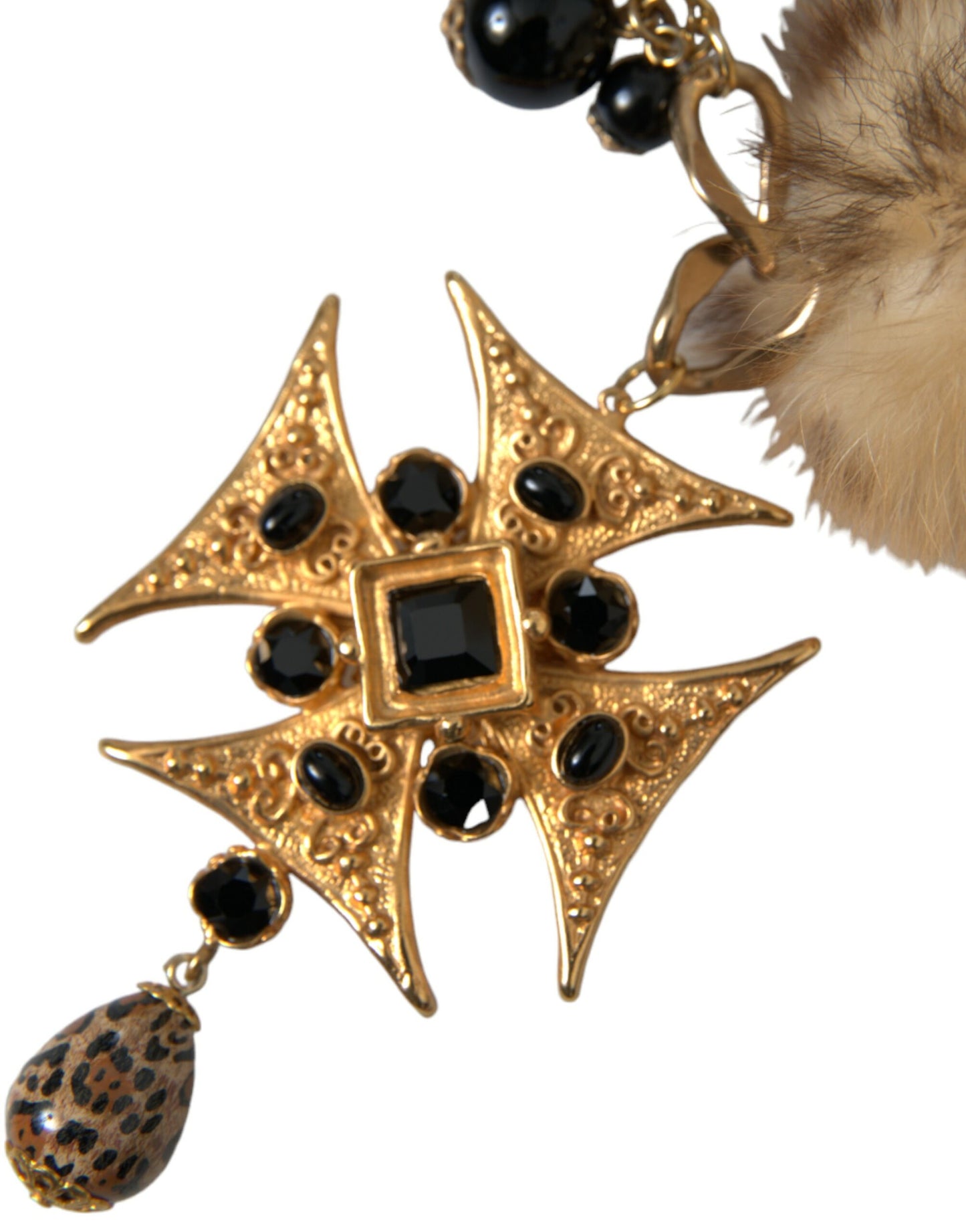Collier ras du cou Dolce & Gabbana en filigrane de fourrure de lapin avec cristaux noirs et dorés