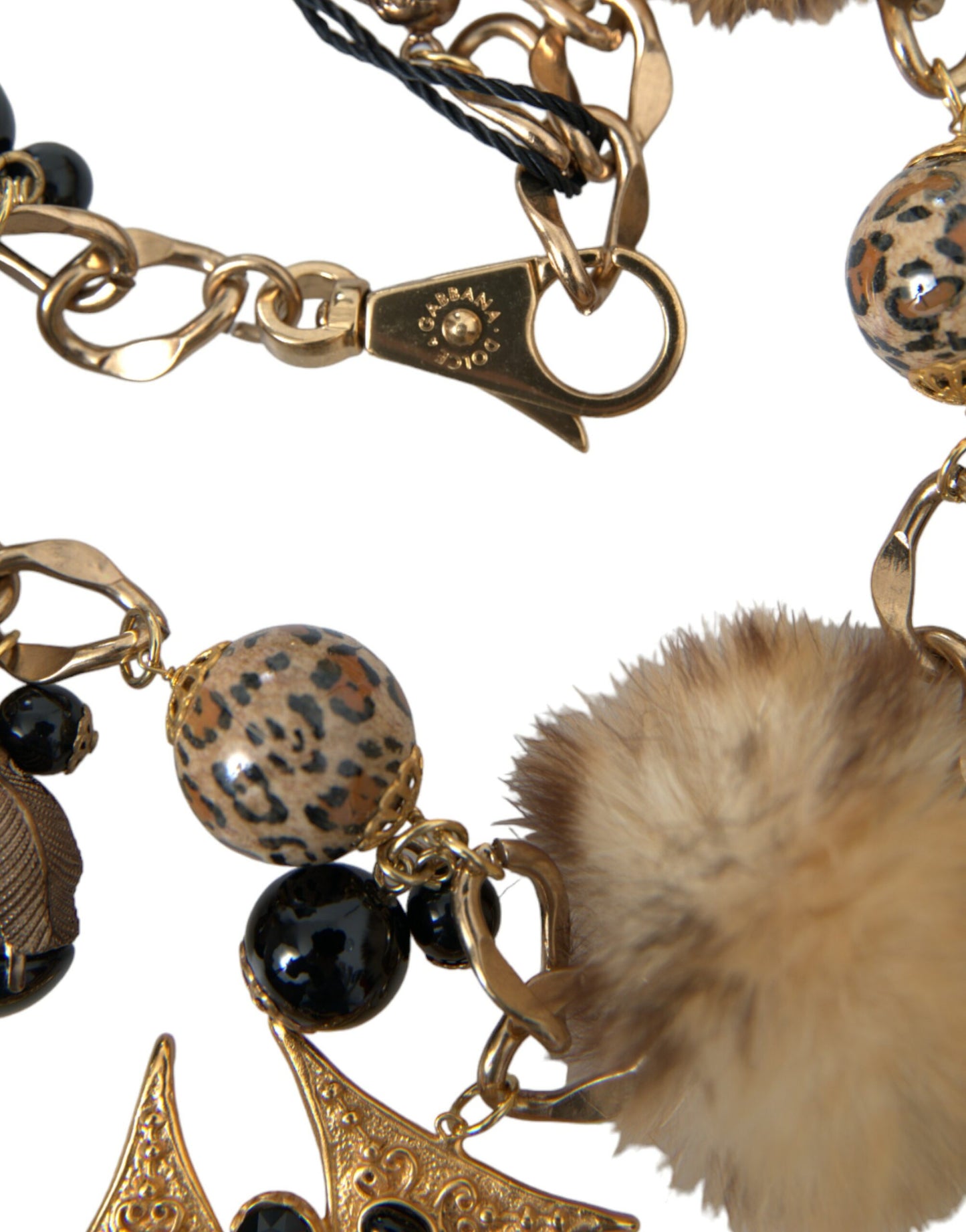 Collier ras du cou Dolce & Gabbana en filigrane de fourrure de lapin avec cristaux noirs et dorés