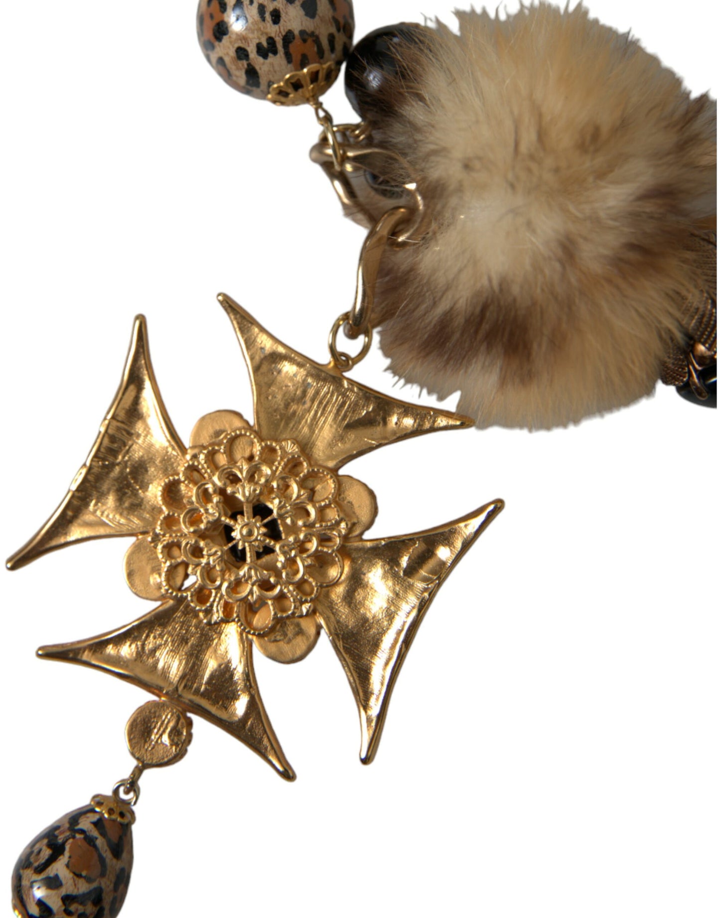 Collier ras du cou Dolce & Gabbana en filigrane de fourrure de lapin avec cristaux noirs et dorés