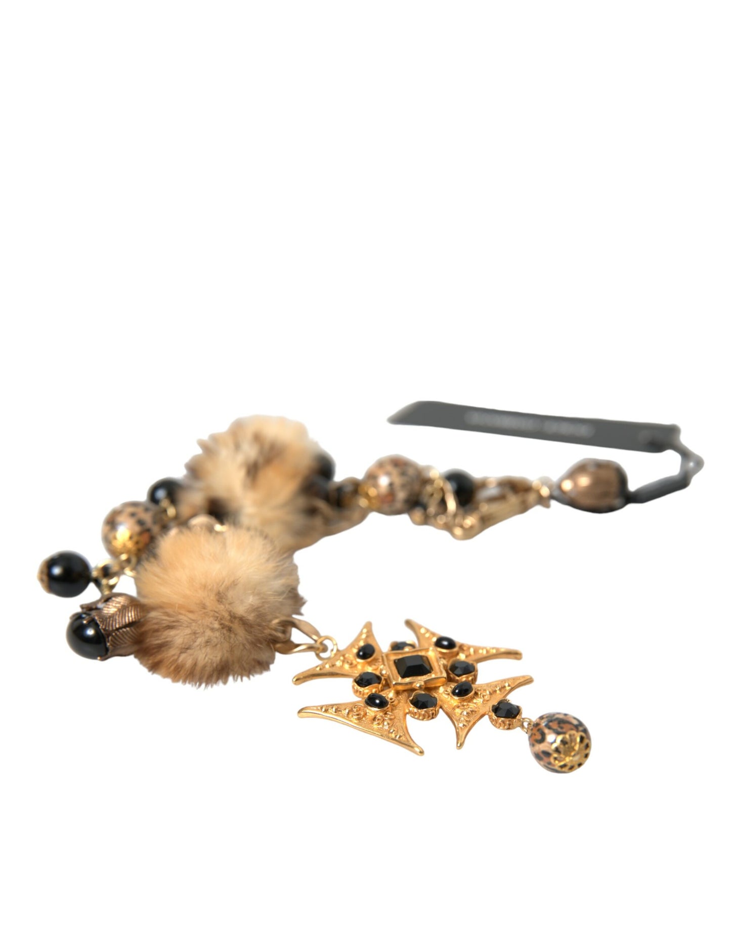 Collier ras du cou Dolce & Gabbana en filigrane de fourrure de lapin avec cristaux noirs et dorés