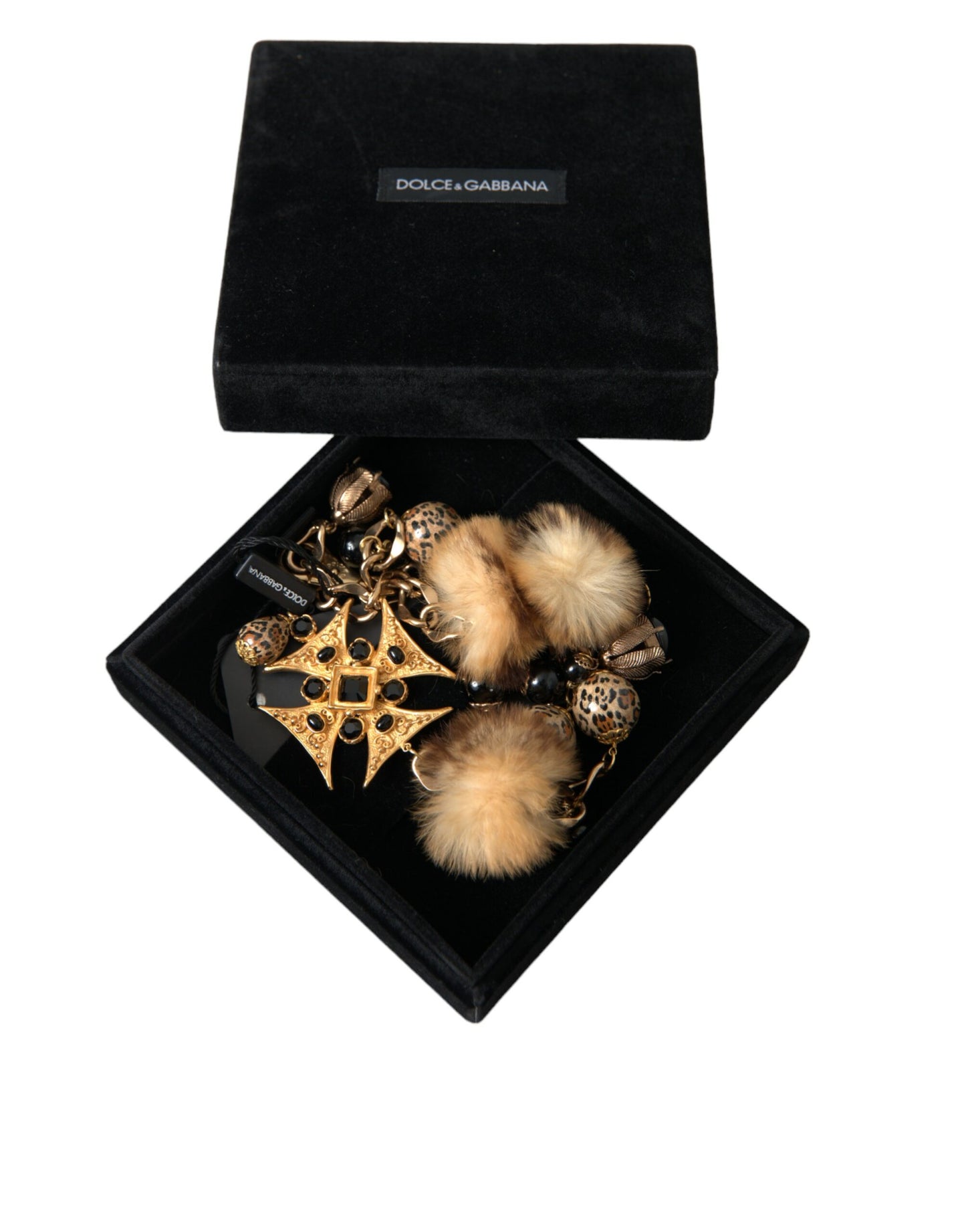 Collier ras du cou Dolce & Gabbana en filigrane de fourrure de lapin avec cristaux noirs et dorés