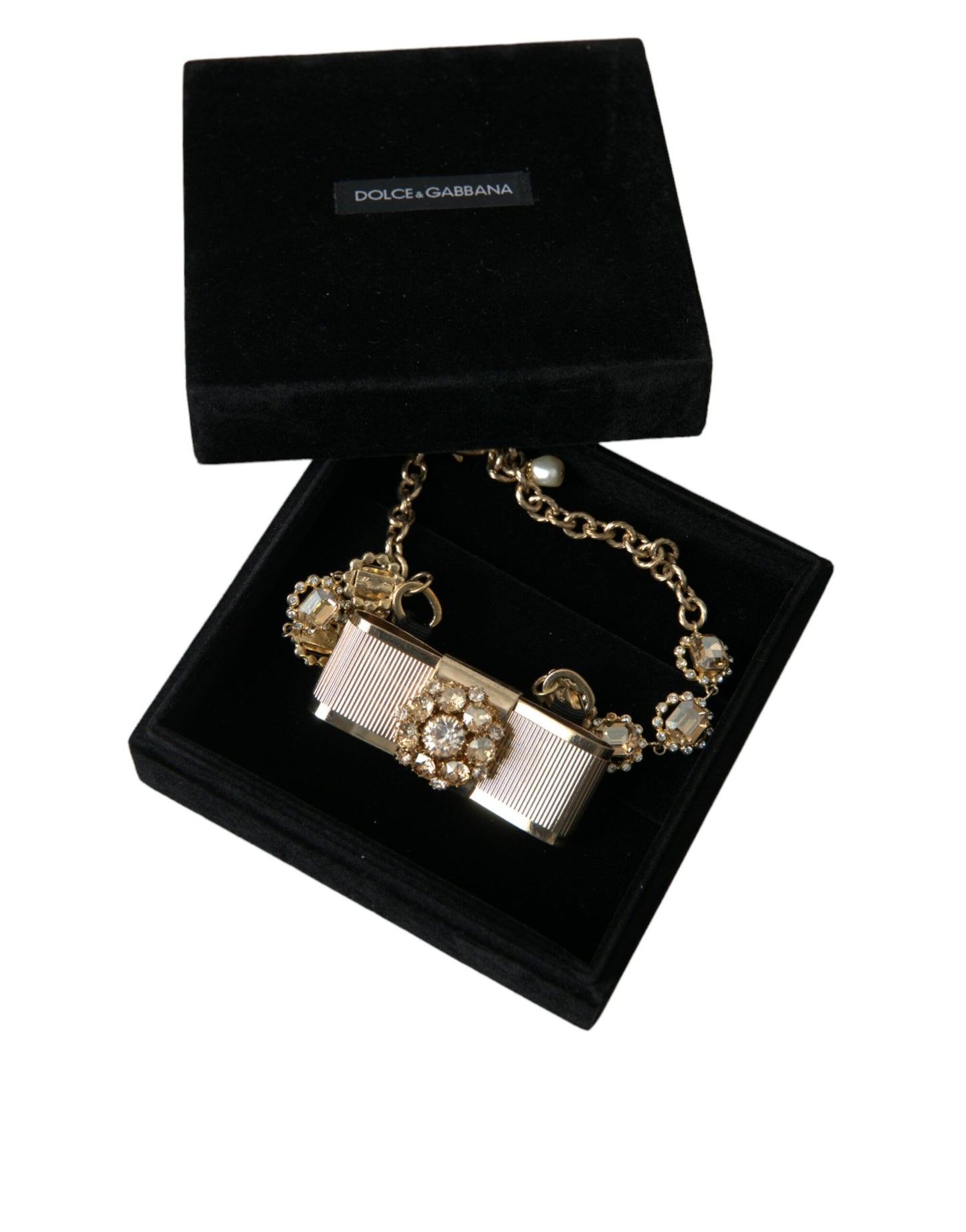 Collier ras du cou Dolce & Gabbana en laiton doré et cristal transparent