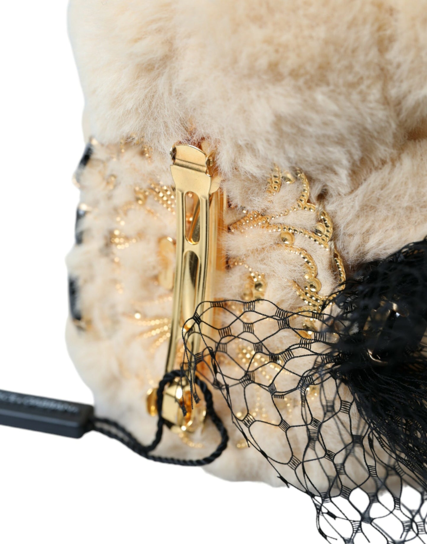 Pince à cheveux en maille filet beige Teddy Bear de Dolce & Gabbana