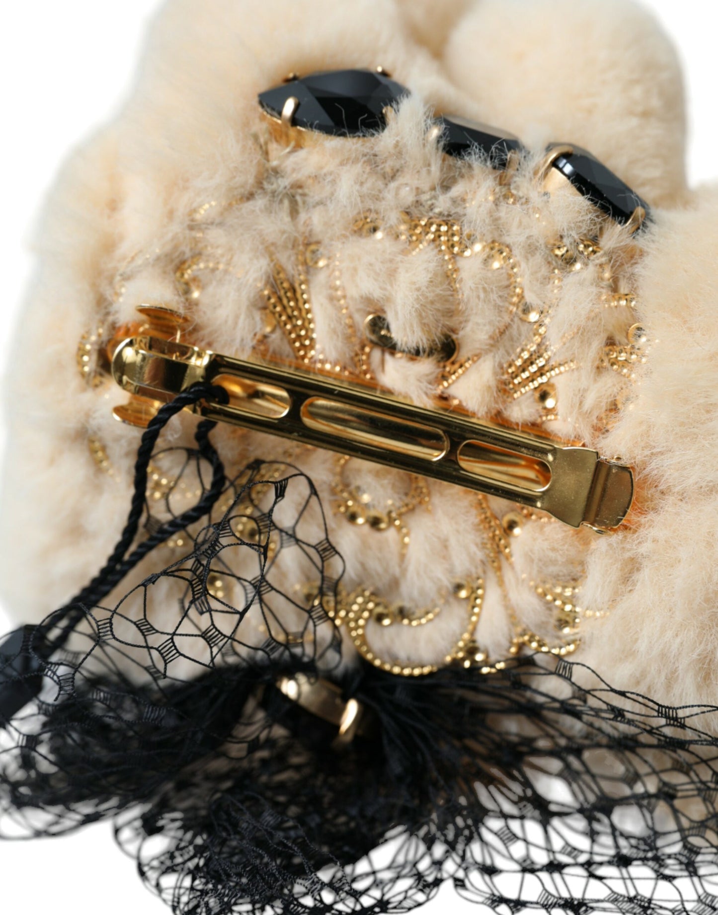Pince à cheveux en maille filet beige Teddy Bear de Dolce & Gabbana
