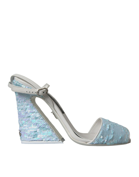 Sandales à bride cheville à sequins bleu clair Dolce & Gabbana