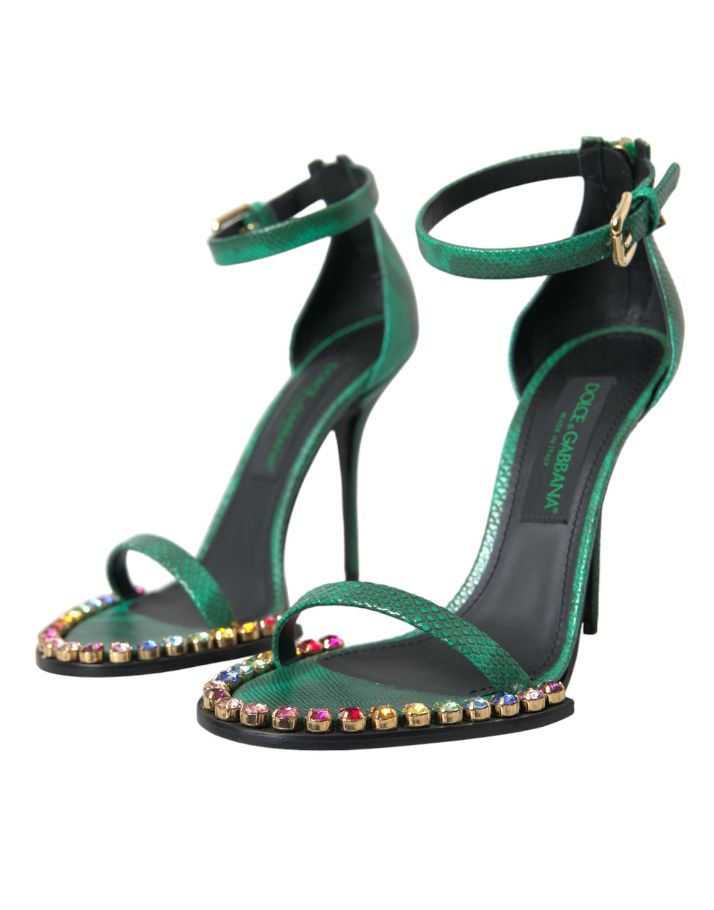 Sandales en cuir exotique vert et cristaux Dolce & Gabbana