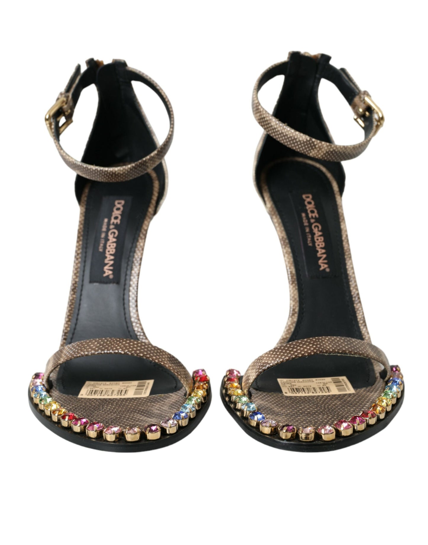 Sandales en cuir exotique marron et cristaux Dolce & Gabbana