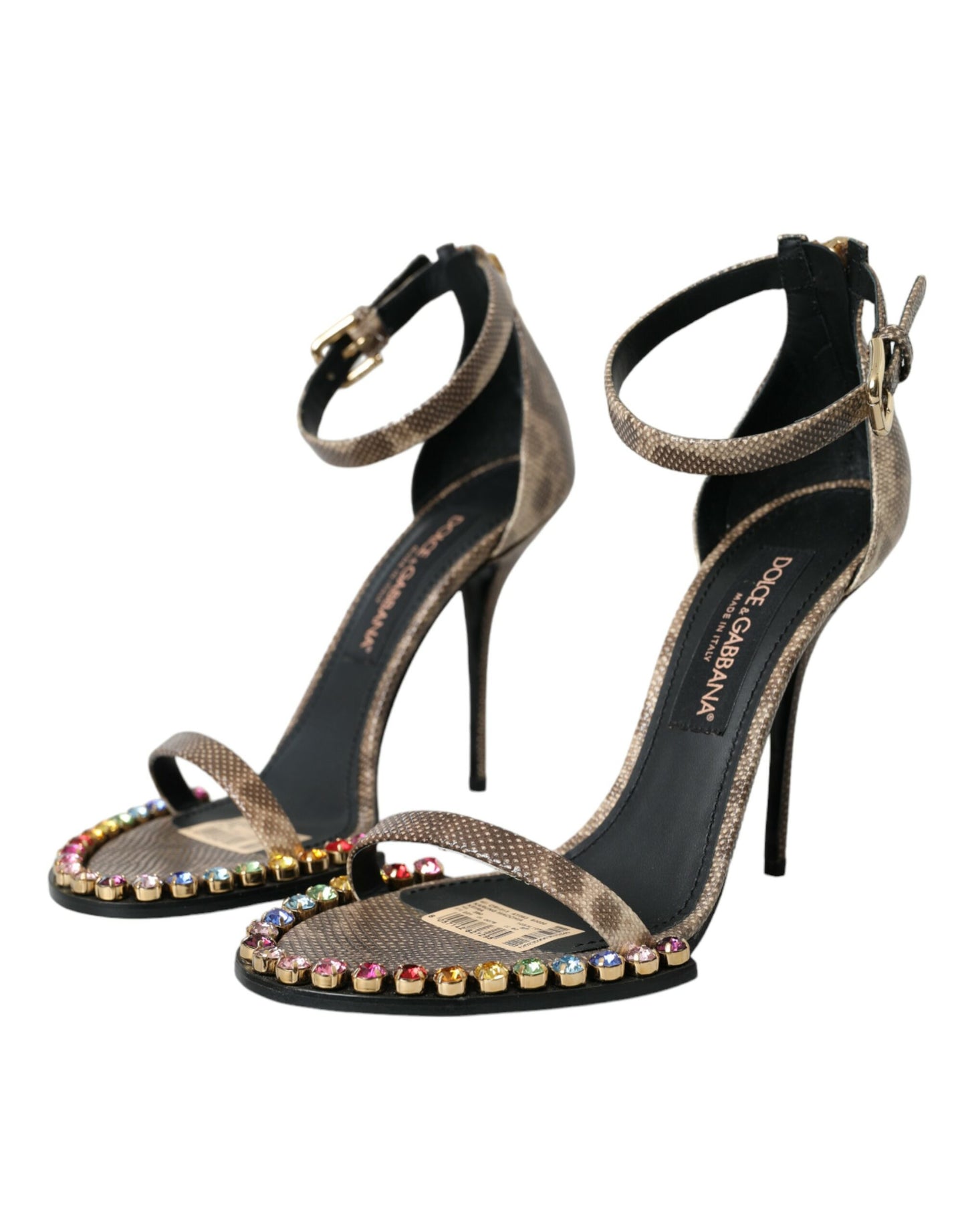Sandales en cuir exotique marron et cristaux Dolce & Gabbana