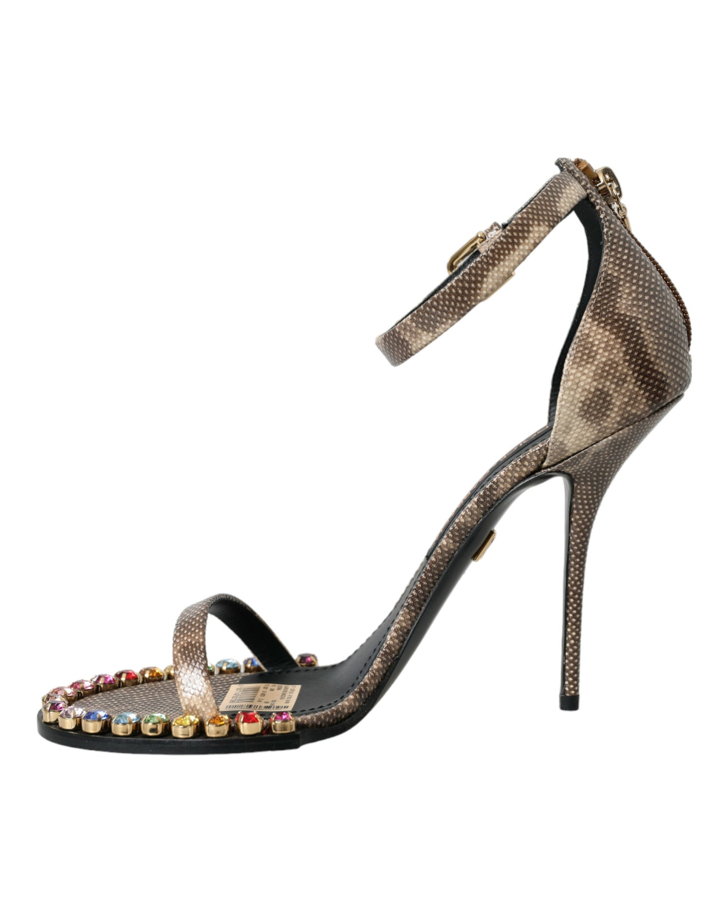 Sandales en cuir exotique marron et cristaux Dolce & Gabbana