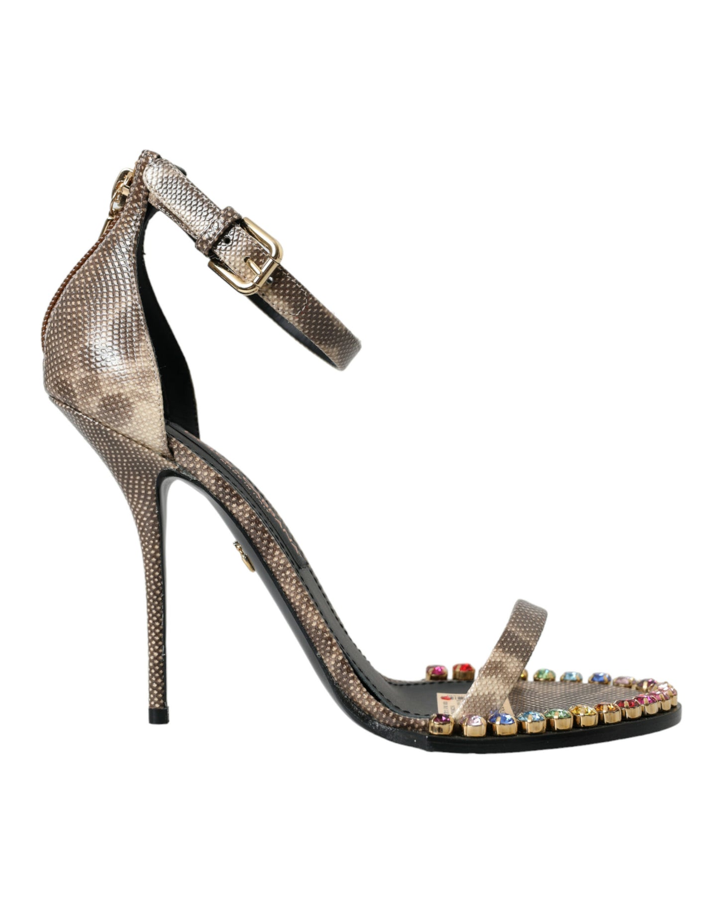 Sandales en cuir exotique marron et cristaux Dolce & Gabbana