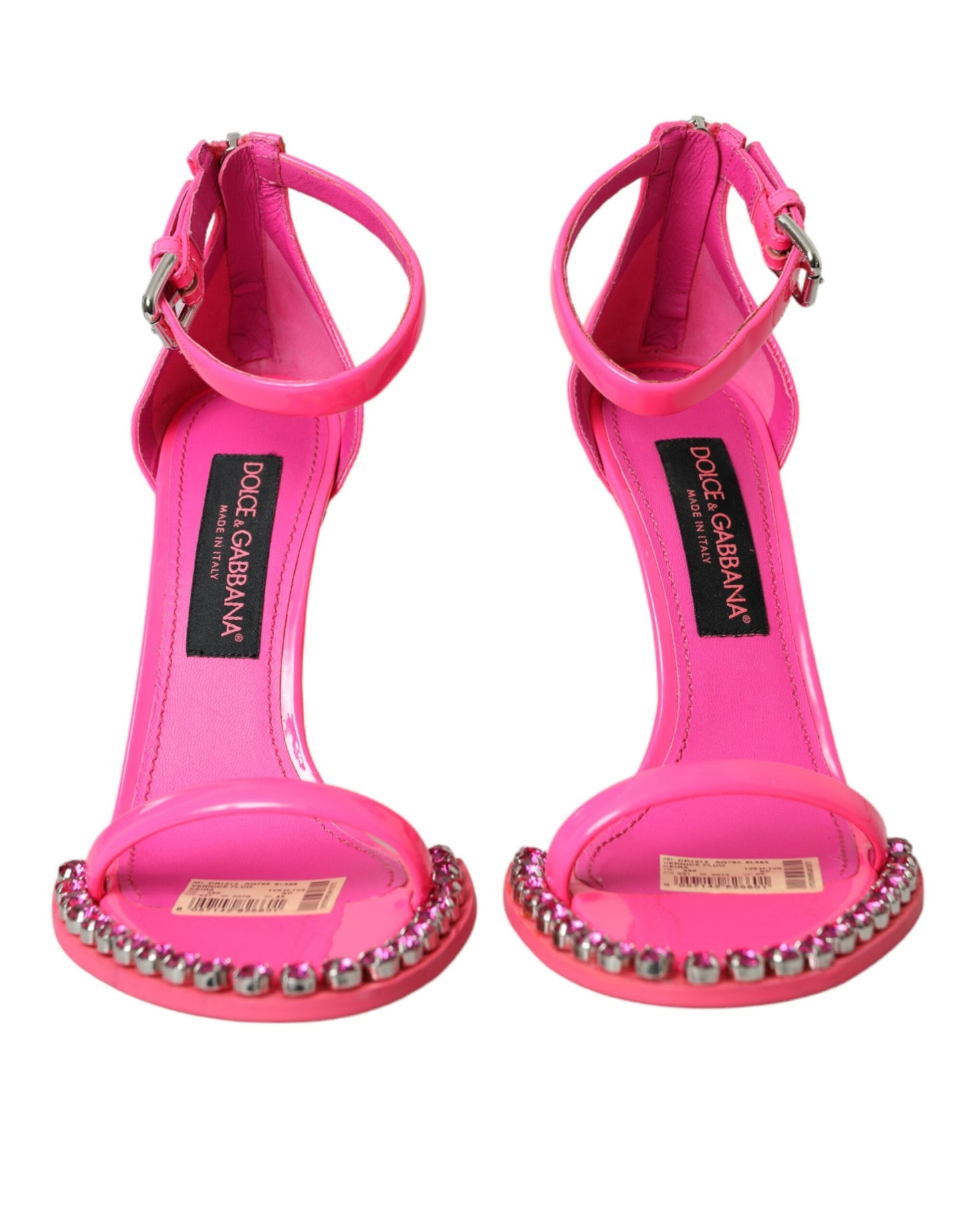 Sandales à talons en cuir rose et cristaux Dolce & Gabbana