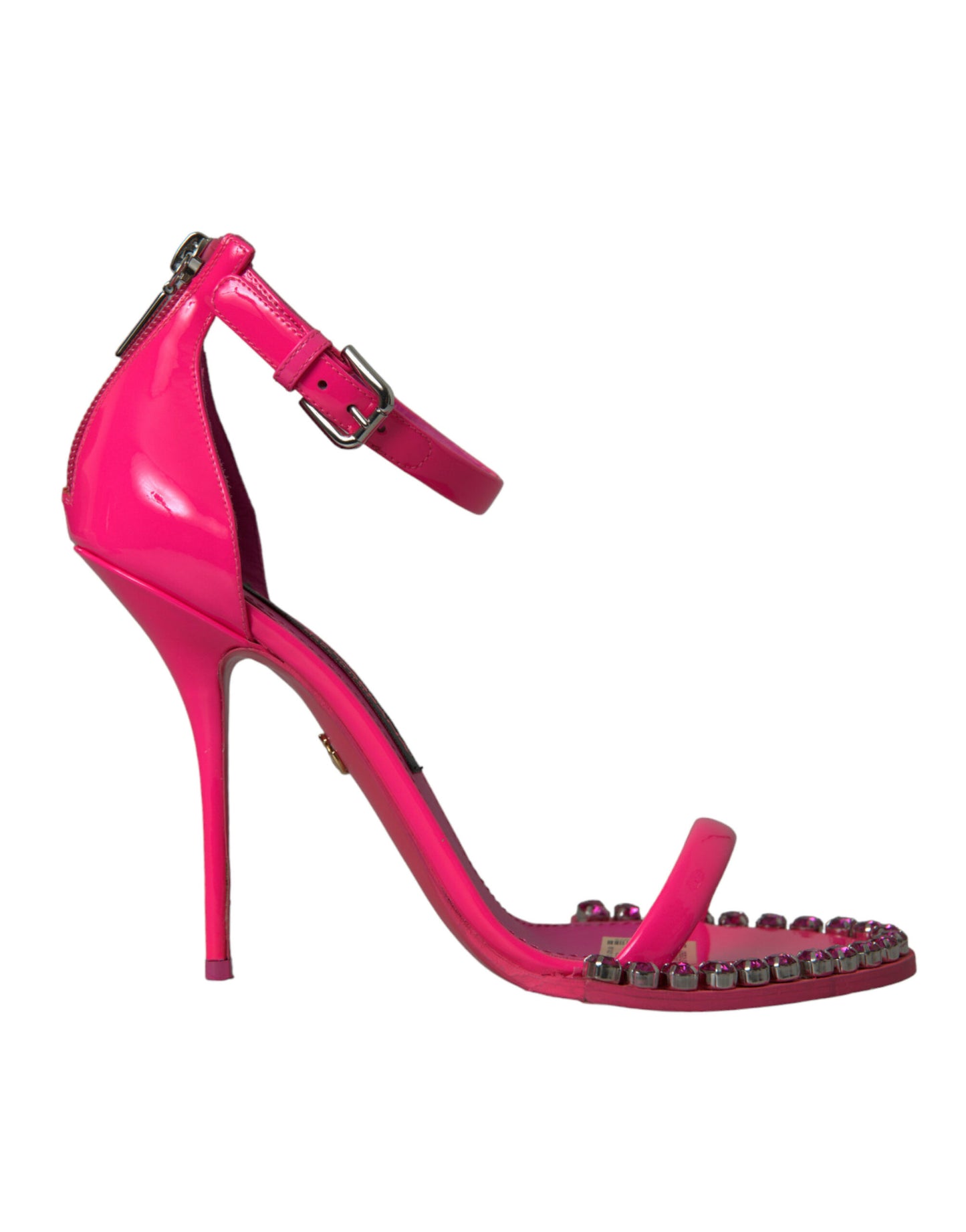 Sandales à talons en cuir rose et cristaux Dolce & Gabbana