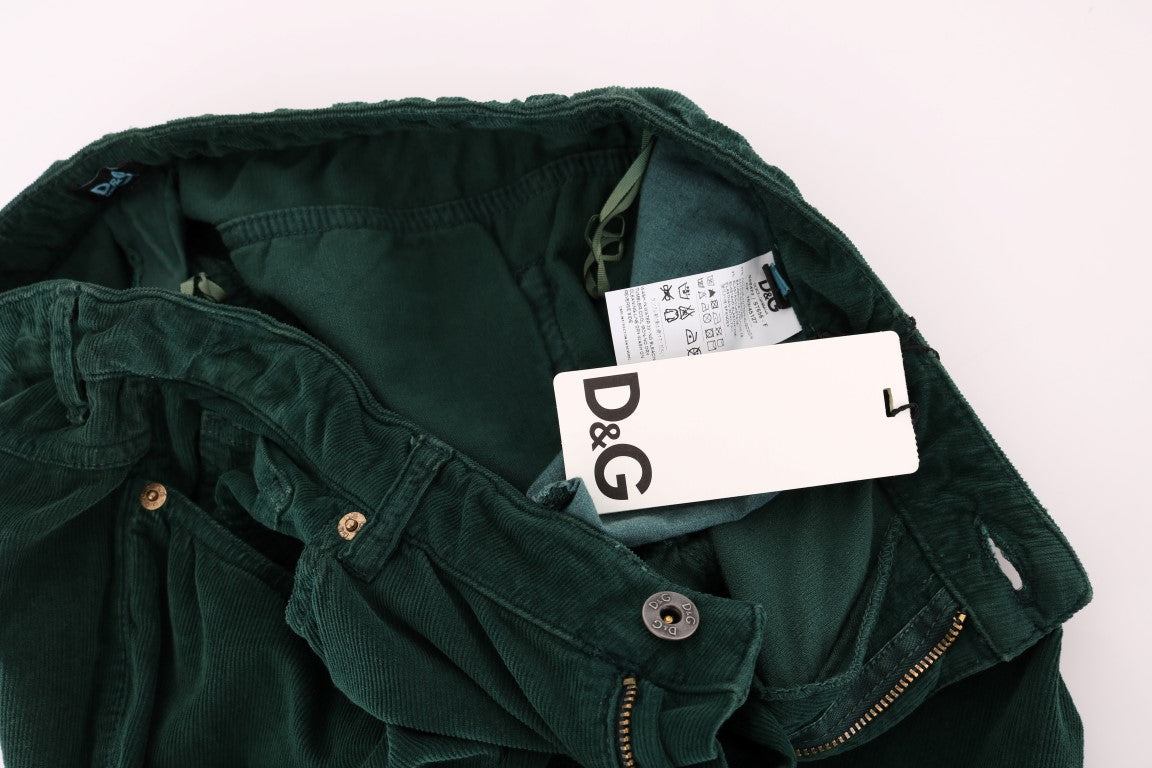 Jean en velours côtelé de coton vert Dolce & Gabbana