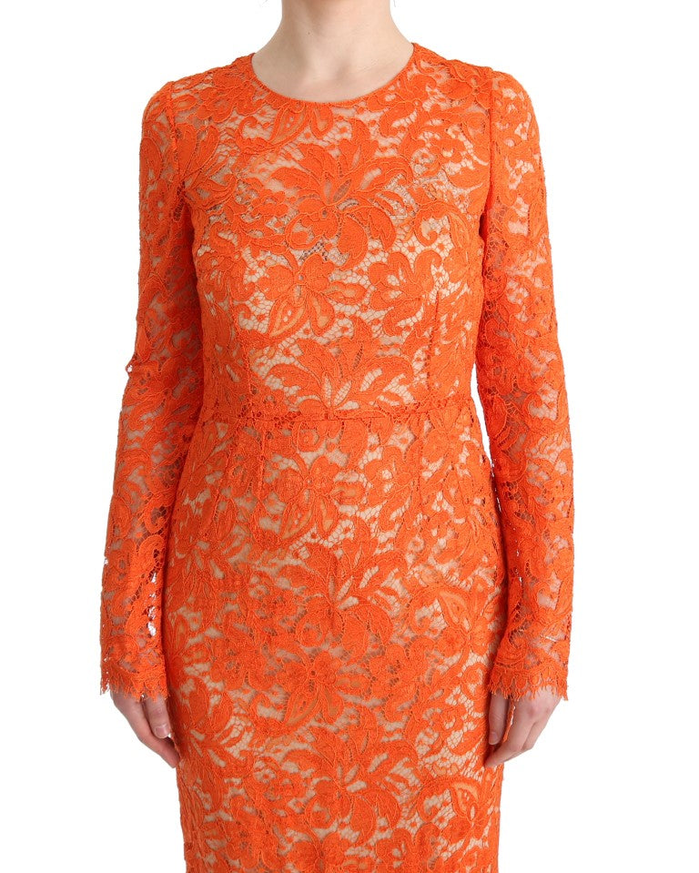 Robe fourreau longue à broderies florales orange Dolce & Gabbana