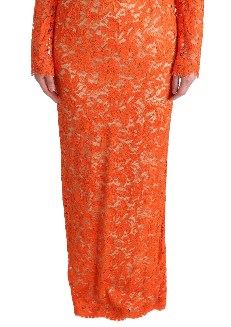 Robe fourreau longue à broderies florales orange Dolce & Gabbana