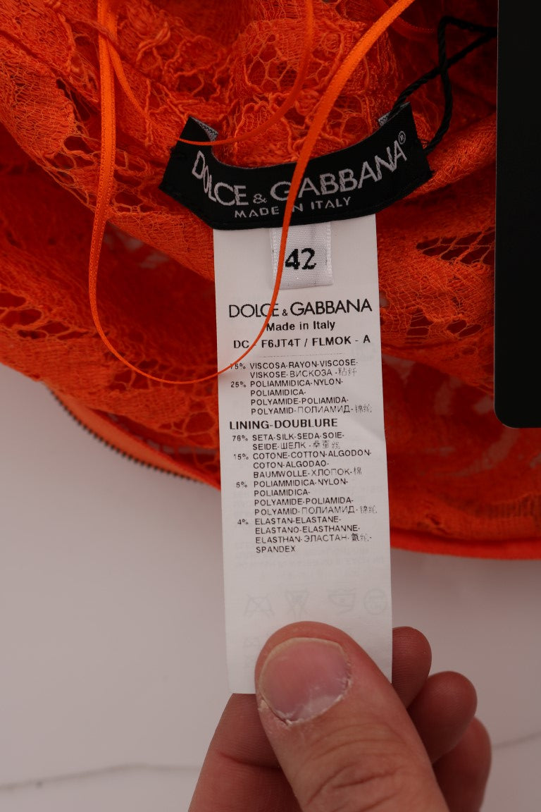 Robe fourreau longue à broderies florales orange Dolce & Gabbana