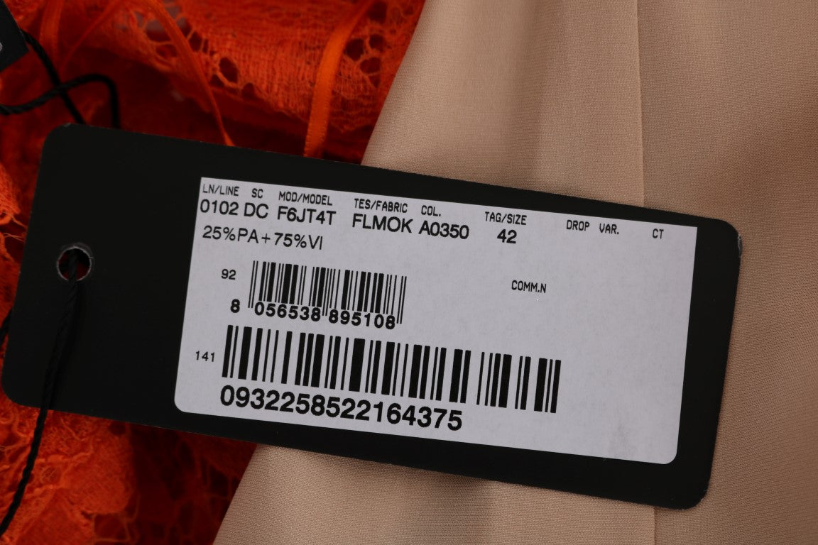 Robe fourreau longue à broderies florales orange Dolce & Gabbana