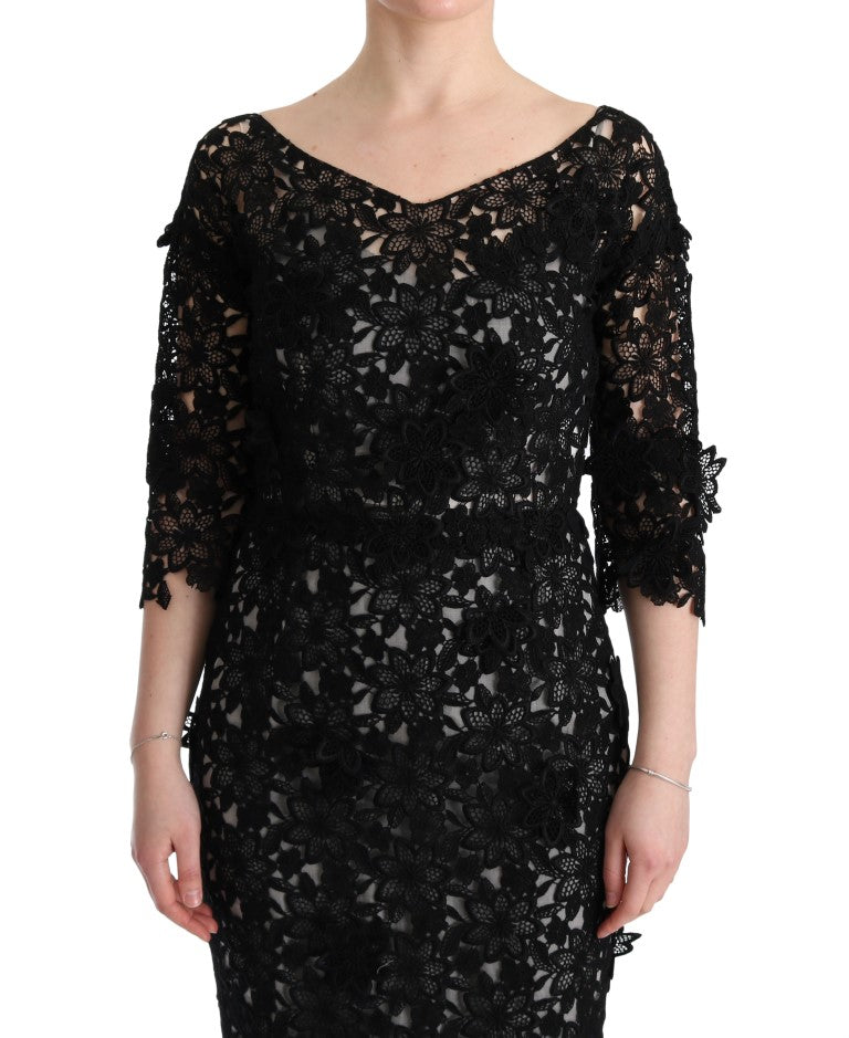 Robe longue fleurie en coton et soie noire Dolce & Gabbana