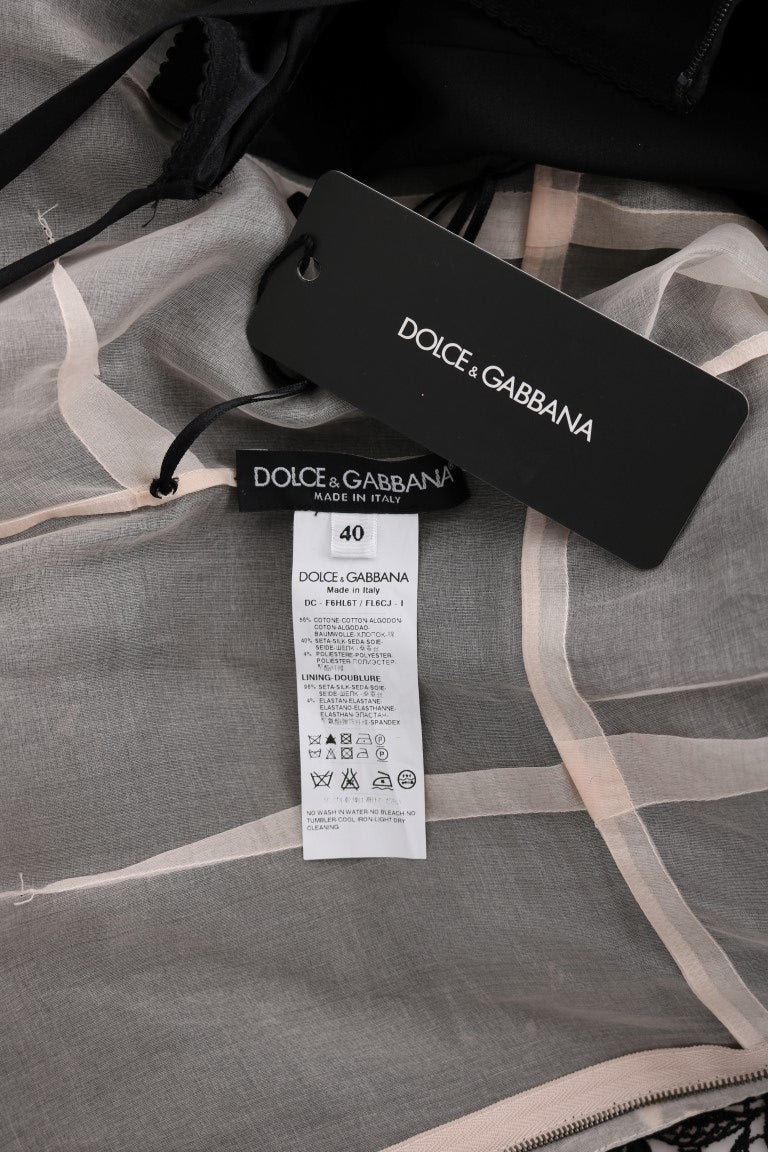Robe longue fleurie en coton et soie noire Dolce & Gabbana
