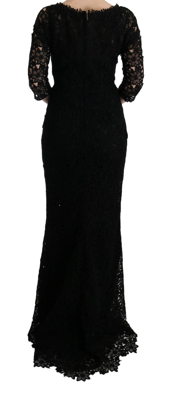 Robe fourreau longue noire à broderies florales Dolce & Gabbana