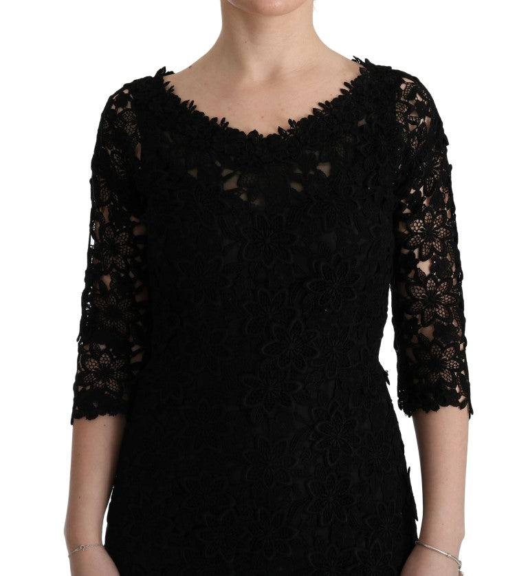 Robe fourreau longue noire à broderies florales Dolce & Gabbana