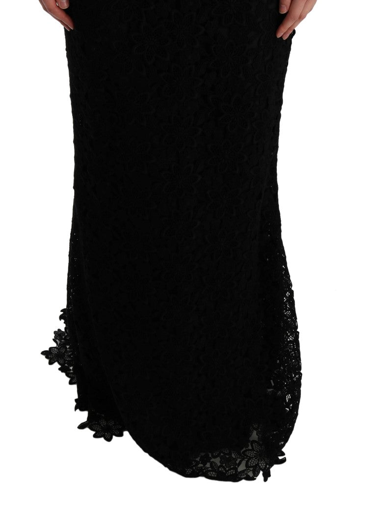 Robe fourreau longue noire à broderies florales Dolce & Gabbana