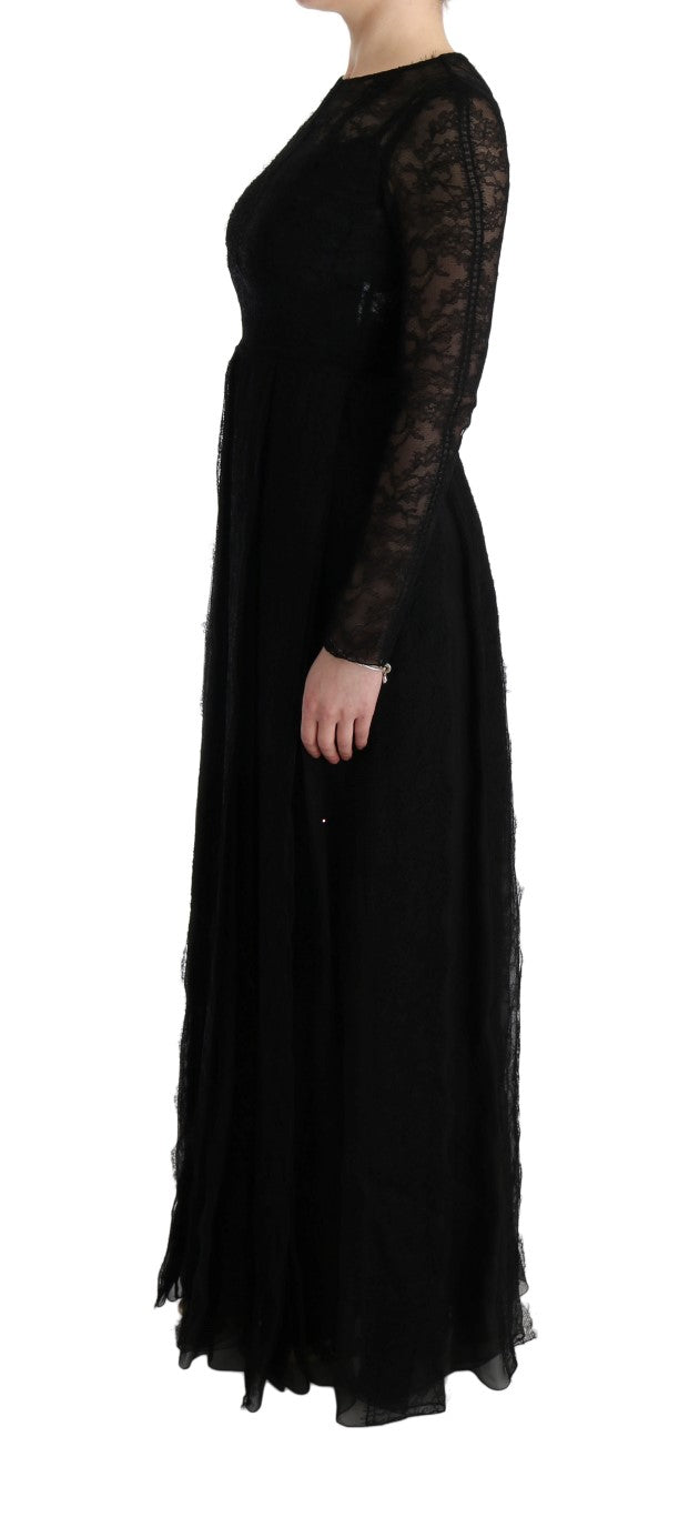Robe fourreau en soie et dentelle florale noire Dolce & Gabbana