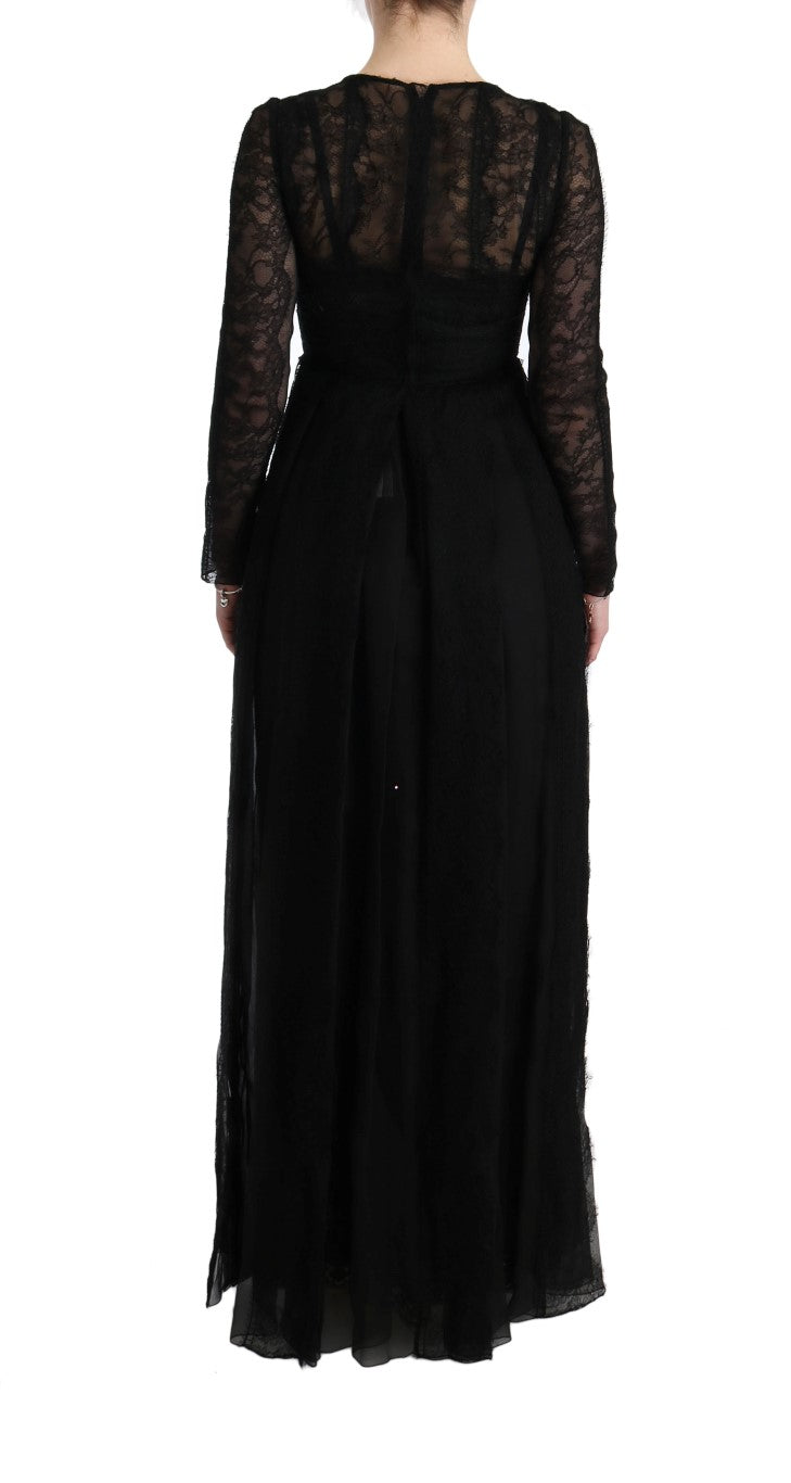 Robe fourreau en soie et dentelle florale noire Dolce & Gabbana