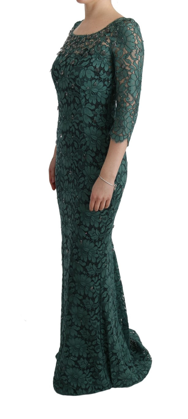 Robe fourreau verte à broderies florales et cristaux Dolce & Gabbana