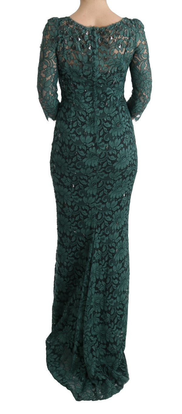 Robe fourreau verte à broderies florales et cristaux Dolce & Gabbana