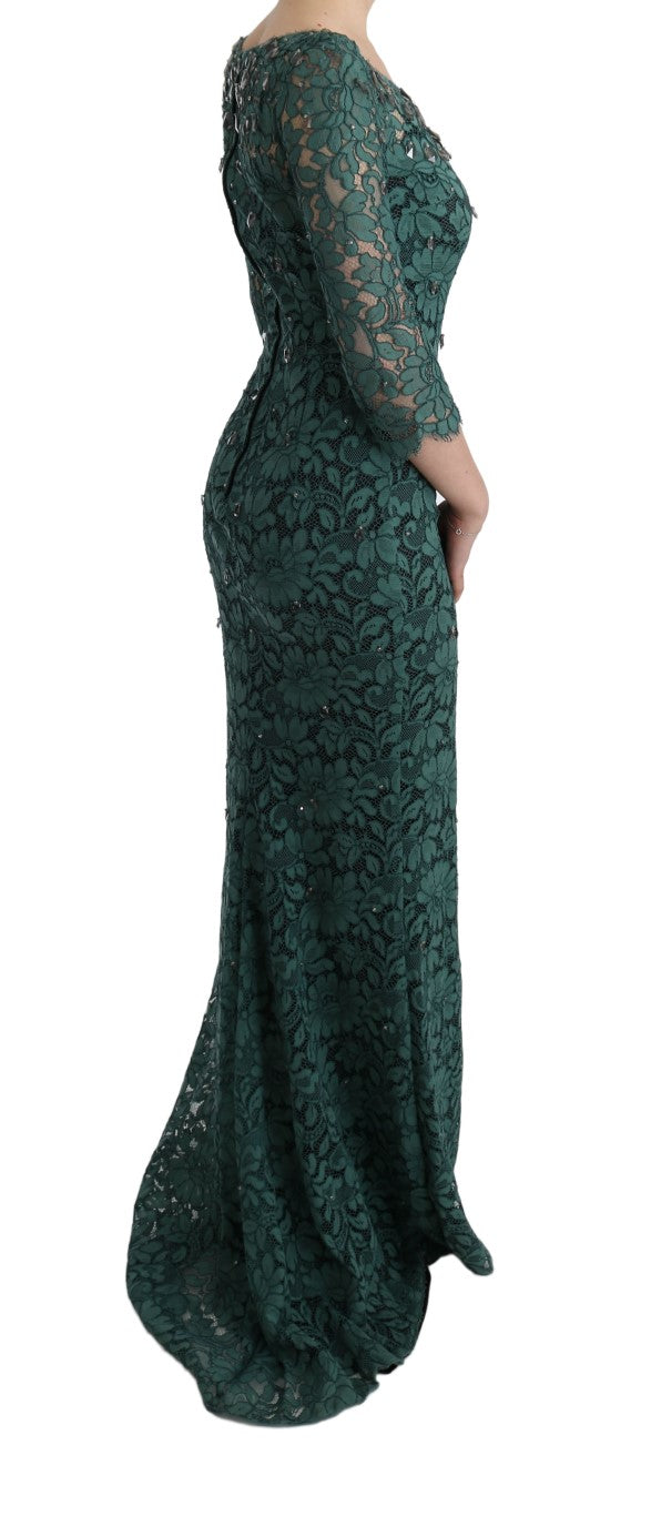 Robe fourreau verte à broderies florales et cristaux Dolce & Gabbana