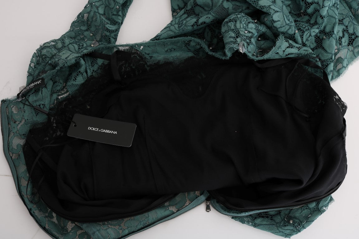 Robe fourreau verte à broderies florales et cristaux Dolce & Gabbana