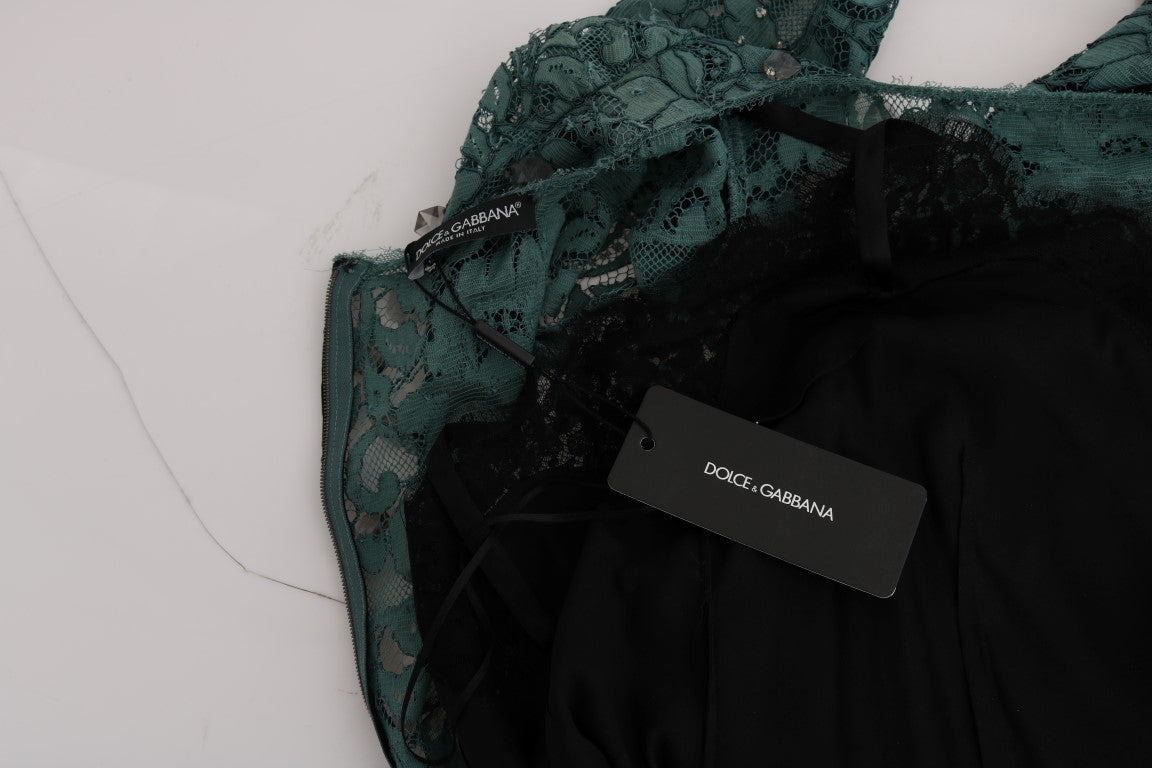 Robe fourreau verte à broderies florales et cristaux Dolce & Gabbana