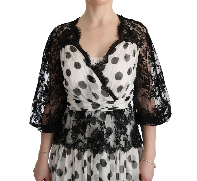 Robe fleurie à pois noirs et blancs Dolce & Gabbana