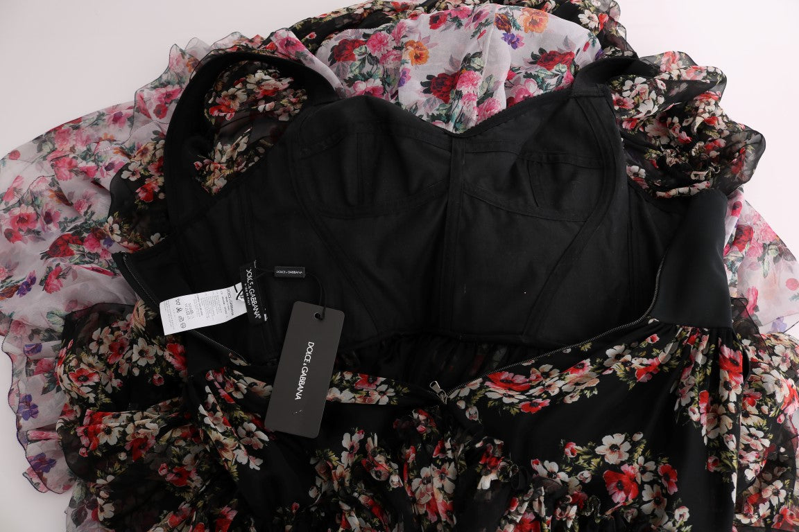 Robe longue droite en soie stretch multicolore à fleurs Dolce & Gabbana