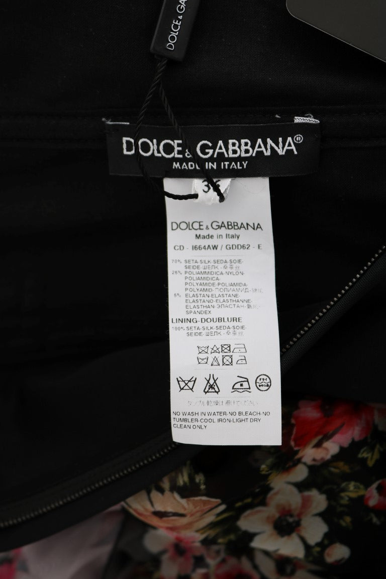 Robe longue droite en soie stretch multicolore à fleurs Dolce & Gabbana