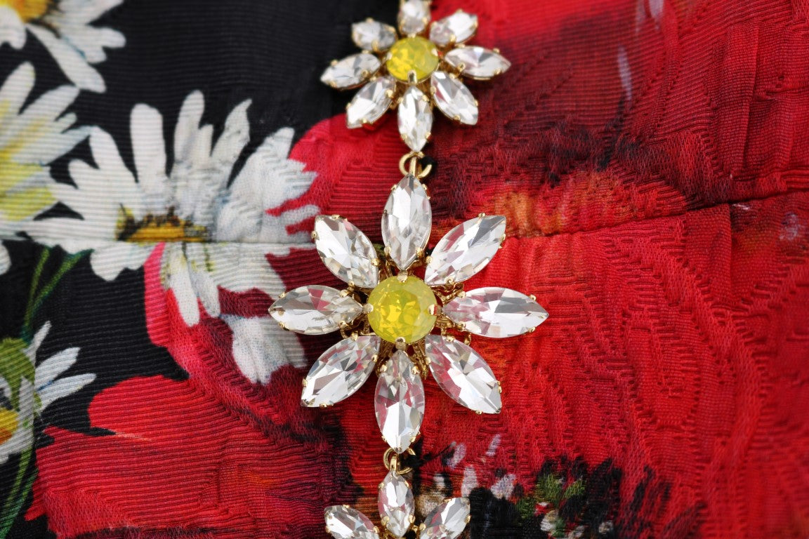Dolce & Gabbana, mehrfarbiges langes Maxikleid aus Seide mit Blumenmuster und Kristallen