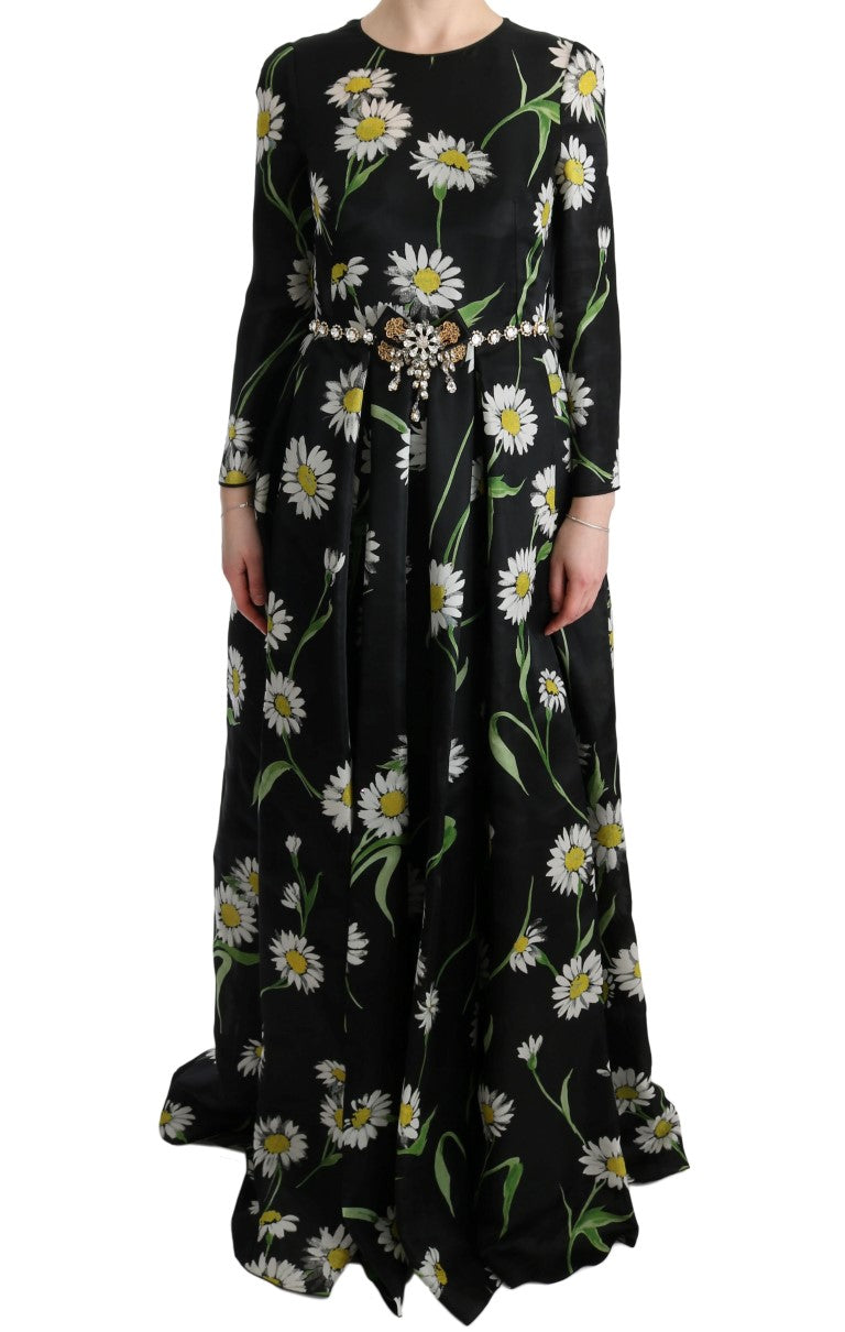 Robe longue en soie multicolore à imprimé tournesol Dolce & Gabbana