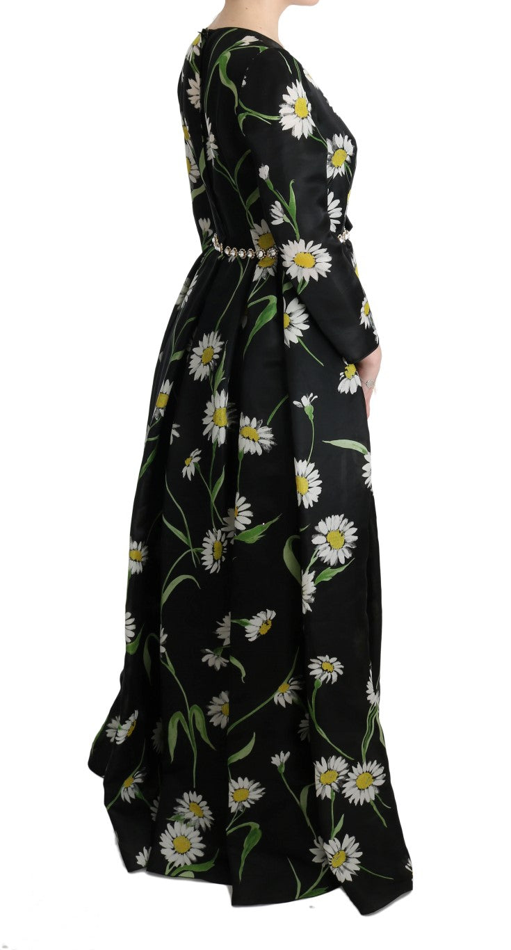 Robe longue en soie multicolore à imprimé tournesol Dolce & Gabbana