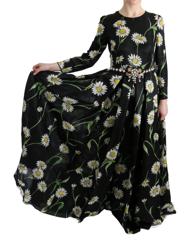 Robe longue en soie multicolore à imprimé tournesol Dolce & Gabbana
