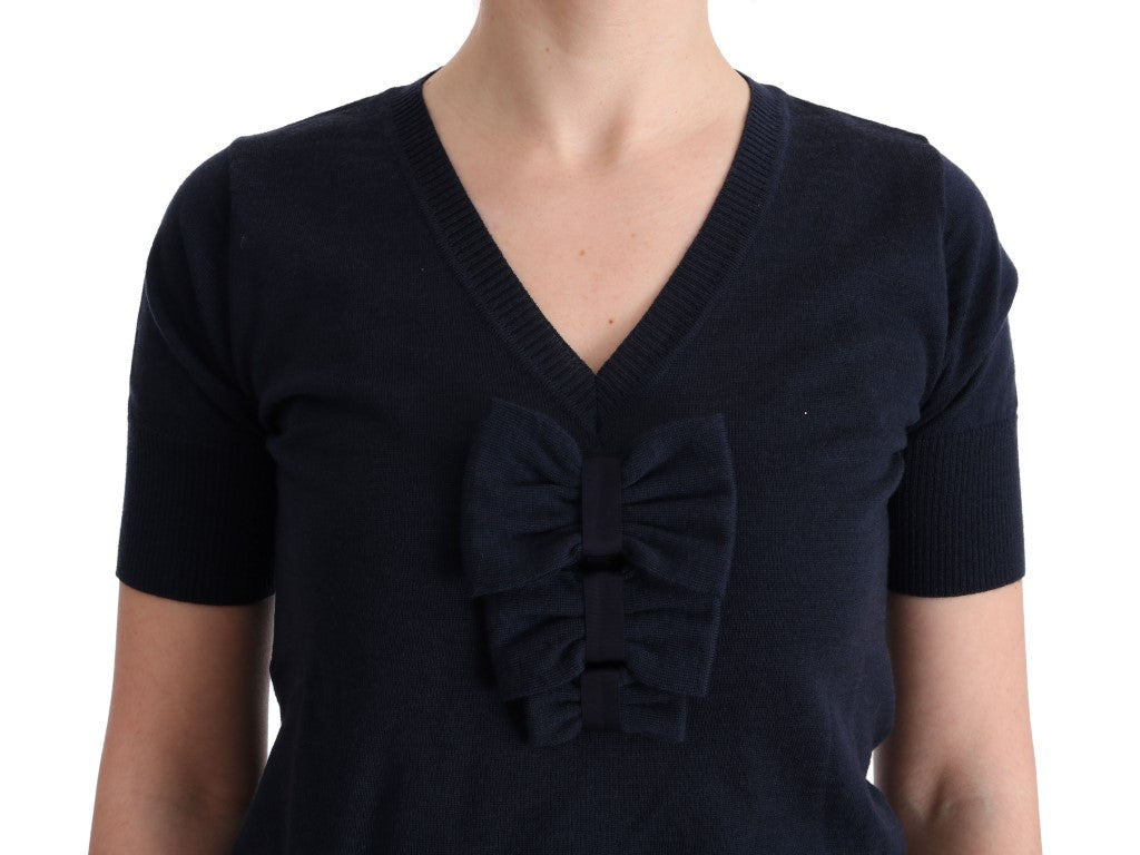 MARGHI LO' Haut chemisier bleu 100% laine